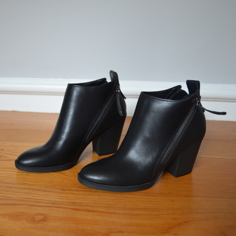 Black Leather Ankle Zip Booties
